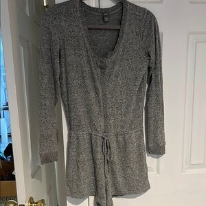 Aerie Gray Ruched Tie Front Sweater Dress